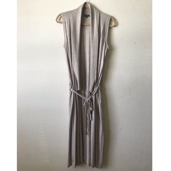 Long Nude Beige Color Cashmere Blend Ribbed Knit Collar Cardigan Splendid Med - Picture 2 of 8